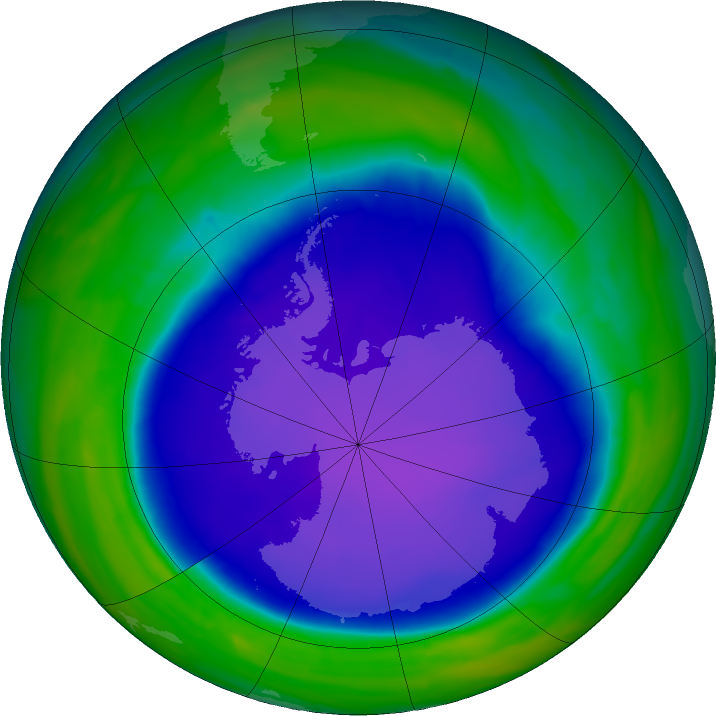 Antarctic ozone map for 09 October 2015